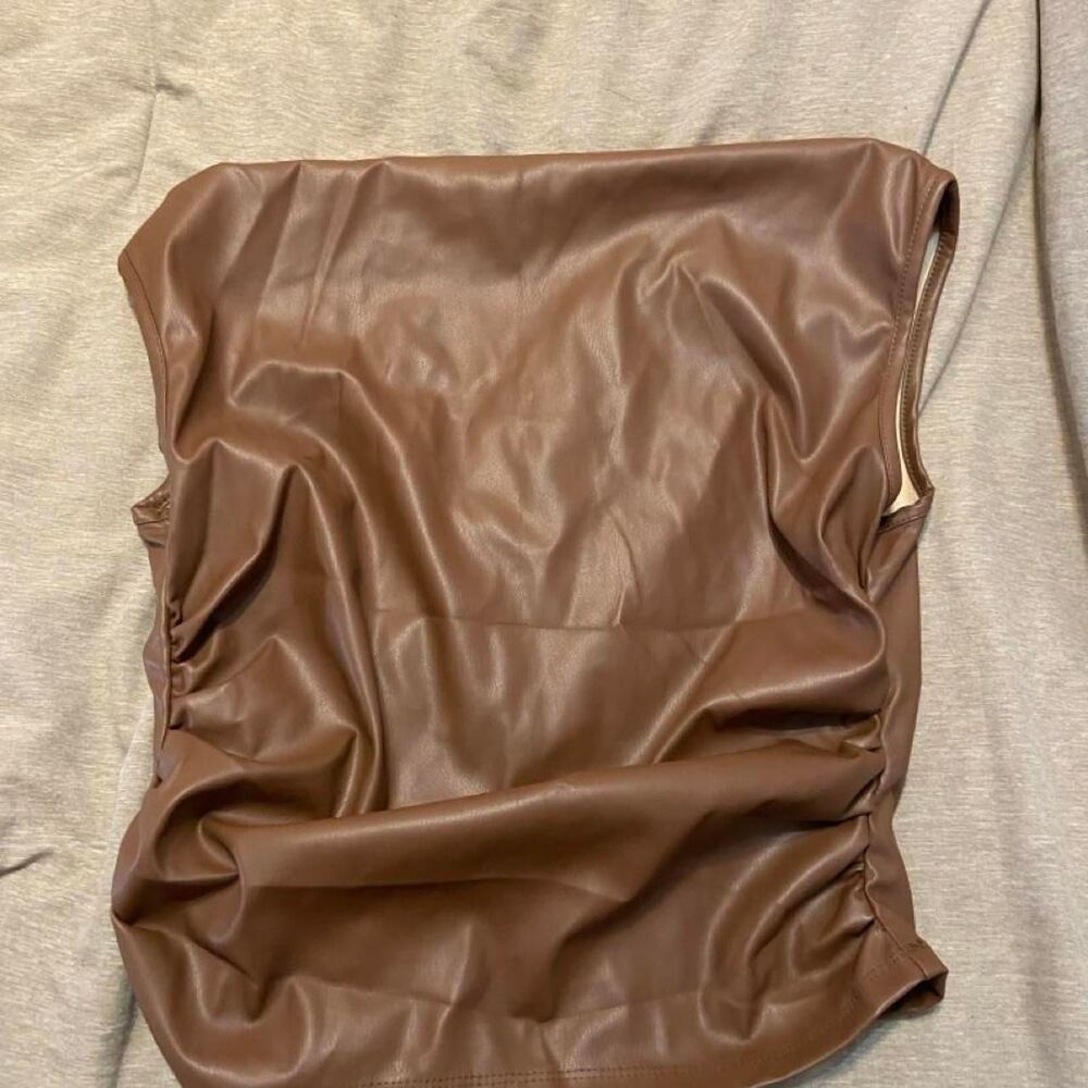 Brown faux leather top